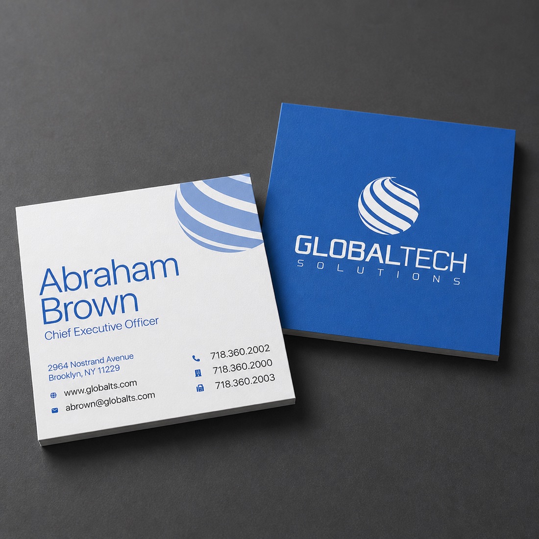 GlobalTech Solutions business card mockup