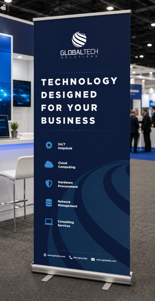 GlobalTech Solutions retractable trade show banner